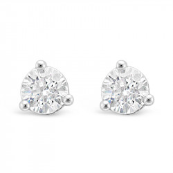 Solitaire Diamond Stud Earrings in a 3-Claw Setting, Set 18ct White Gold. Tdw 0.70ct